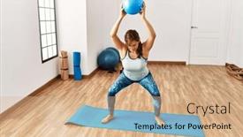  Presentation with exercise sport - Presentation theme having young-latin-woman-training-abs background and a coral colored foreground