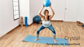  Presentation with exercise sport - Presentation theme enhanced with young-latin-woman-training-abs background and a coral colored foreground