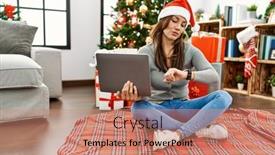  Presentation with christmas tree - PPT layouts consisting of young-latin-woman-using-laptop background and a  colored foreground
