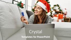  Presentation with christmas card - Presentation enhanced with young-latin-woman-using-laptop background and a gray colored foreground