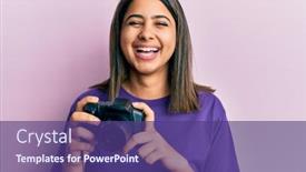  Presentation with reflex - PPT theme with young-latin-woman-using-reflex background and a violet colored foreground