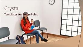  Presentation with waiting room - Presentation design featuring young-latin-woman-using-touchpad background and a sky blue colored foreground