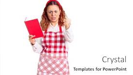  Presentation with recipe book - Audience pleasing presentation theme consisting of young-latin-woman-wearing-apron backdrop and a white colored foreground