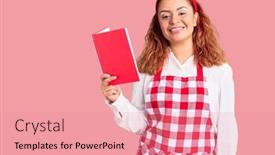  Presentation with recipe book - Slides with young-latin-woman-wearing-apron background and a coral colored foreground