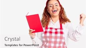  Presentation with recipe book - Beautiful PPT theme featuring young-latin-woman-wearing-apron backdrop and a white colored foreground