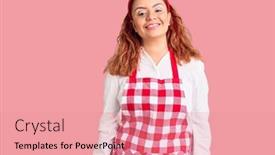  Presentation with apron - Presentation design consisting of young-latin-woman-wearing-apron background and a coral colored foreground