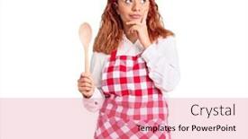  Presentation with apron harvest - Presentation theme enhanced with young-latin-woman-wearing-apron background and a coral colored foreground