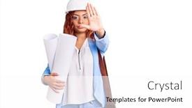  Presentation with leather bag - Presentation design enhanced with young-latin-woman-wearing-architect background and a white colored foreground