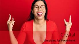  Presentation with latin music - PPT theme having young-latin-woman-wearing-casual background and a crimson colored foreground