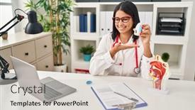  Presentation with nasal - Presentation design featuring young-latin-woman-wearing-doctor background and a soft green colored foreground