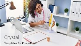  Presentation with knee - Presentation enhanced with young-latin-woman-wearing-doctor background and a white colored foreground