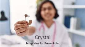  Presentation with hearing aid - Presentation theme with young-latin-woman-wearing-doctor background and a light gray colored foreground