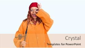  Presentation with fisher - Slide set having young-latin-woman-wearing-fisher background and a yellow colored foreground