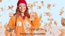  Presentation with fisher - Audience pleasing presentation theme consisting of young-latin-woman-wearing-fisher backdrop and a coral colored foreground