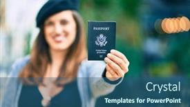  Presentation with passport - Slide set having young-latin-woman-wearing-french background and a ocean colored foreground