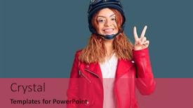 Presentation with motorcycle - PPT theme enhanced with young-latin-woman-wearing-leather background and a red colored foreground