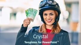  Presentation with motorcycle - Cool new slides with young-latin-woman-wearing-motorcycle backdrop and a ocean colored foreground