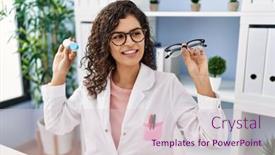  Presentation with optometrist - PPT layouts with young-latin-woman-wearing-optician background and a lemonade colored foreground