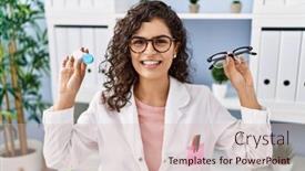  Presentation with optometrist - Theme having young-latin-woman-wearing-optician background and a soft green colored foreground