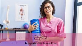  Presentation with foam - PPT theme enhanced with young-latin-woman-wearing-physiotherapist background and a coral colored foreground