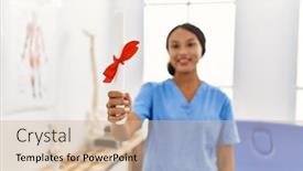  Presentation with physiotherapist - Presentation theme consisting of young-latin-woman-wearing-physiotherapist background and a  colored foreground