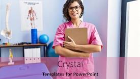  Presentation with physiotherapist - Slide set with young-latin-woman-wearing-physiotherapist background and a coral colored foreground