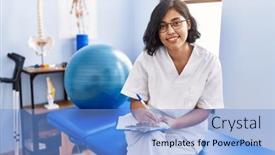  Presentation with physiotherapy - Slides with young-latin-woman-wearing-physiotherapist background and a light blue colored foreground