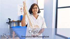  Presentation with physiotherapy - Presentation design featuring young-latin-woman-wearing-physiotherapist background and a light blue colored foreground