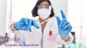  Presentation with medical vaccine - Slide deck enhanced with young-latin-woman-wearing-scientist background and a  colored foreground