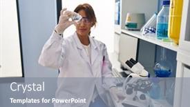  Presentation with scientist - PPT theme enhanced with young-latin-woman-wearing-scientist background and a gray colored foreground