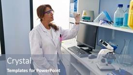  Presentation with scientist - Slide deck featuring young-latin-woman-wearing-scientist background and a gray colored foreground