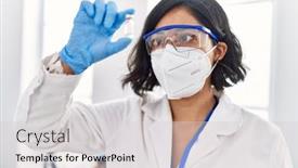  Presentation with medical vaccine - Presentation theme enhanced with young-latin-woman-wearing-scientist background and a light gray colored foreground