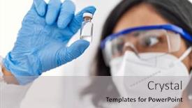  Presentation with medical vaccine - PPT theme enhanced with young-latin-woman-wearing-scientist background and a light gray colored foreground