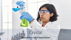  Presentation with test tube laboratory - Presentation design with young-latin-woman-wearing-scientist background and a light blue colored foreground