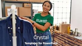  Presentation with charity - Slide set consisting of young-latin-woman-wearing-volunteer background and a ocean colored foreground