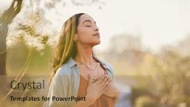  Presentation with beautiful nature - Theme consisting of young-latin-woman-with-hand background and a coral colored foreground