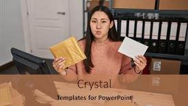  Presentation with order - Slides consisting of young-latin-woman-working background and a coral colored foreground