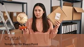  Presentation with shipping - Presentation with young-latin-woman-working background and a  colored foreground