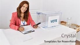  Presentation with writing - PPT layouts with young-latin-woman-writing background and a light gray colored foreground