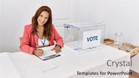  Presentation with college - Presentation theme featuring young-latin-woman-writing background and a light gray colored foreground