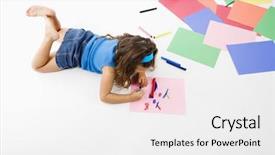  Presentation with latino - Colorful PPT theme enhanced with young latino girl coloring on construction paper backdrop and a white colored foreground
