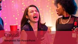  Presentation with beer bottle - Slide deck consisting of young-laughing-brunette-woman background and a red colored foreground