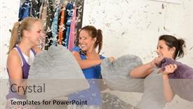  Presentation with fight - PPT theme enhanced with pajama party - young laughing girls during pillow background and a mint green colored foreground