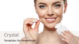  Presentation with toothpaste - Presentation consisting of young laughing woman with great stunning snow-white teeth girl with a healthy smile with a brush toothpaste and floss background and a lemonade colored foreground