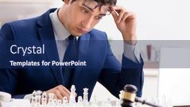  Presentation with lawyer - Presentation enhanced with young-lawyer-playing-chess background and a navy blue colored foreground