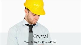  Presentation with taking notes - PPT layouts enhanced with young lead worker taking notes on his clipboard against a white background background and a sky blue colored foreground