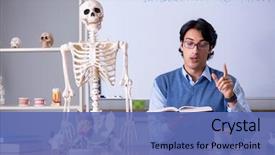  Presentation with anatomy - Amazing PPT layouts having young lecturer teacher teaching anatomy backdrop and a ocean colored foreground