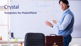  Presentation with anatomy - Slide deck consisting of young lecturer teacher teaching anatomy background and a sky blue colored foreground