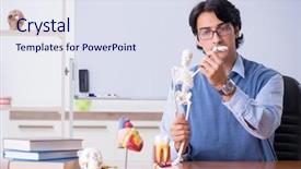  Presentation with anatomy - Audience pleasing PPT theme consisting of young lecturer teacher teaching anatomy backdrop and a sky blue colored foreground