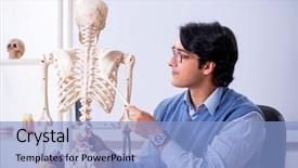  Presentation with anatomy - Slide set with young lecturer teacher teaching anatomy background and a light blue colored foreground